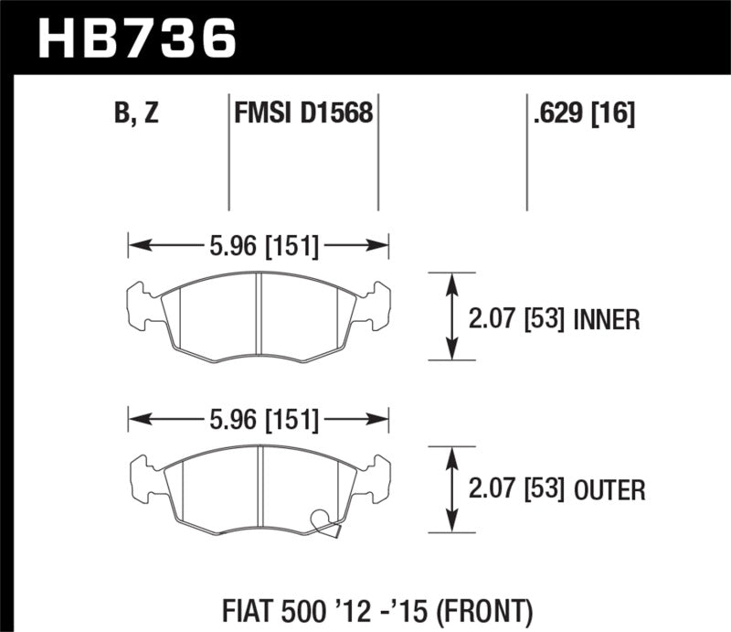 Hawk 12-15 Fiat 500 HPS 5.0 Front Brake Pads