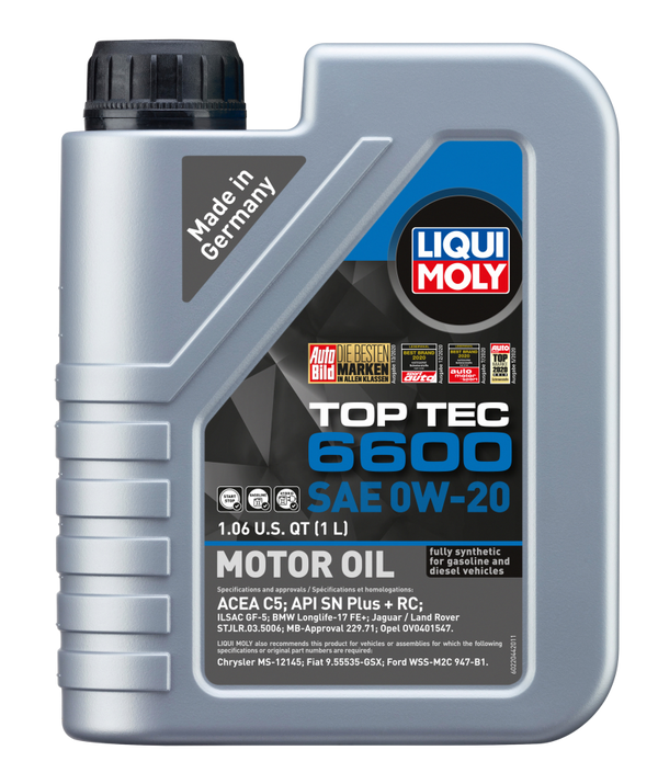 LIQUI MOLY 1L Top Tec 6600 Motor Oil 0W20 - Case of 6