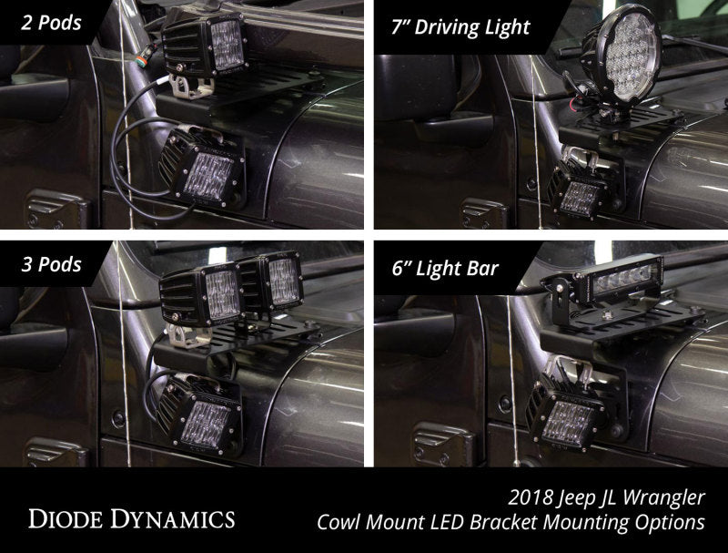 Diode Dynamics 18-21 Jeep JL Wrangler/Gladiator SS3 Cowl LED Bracket Kit - White Sport