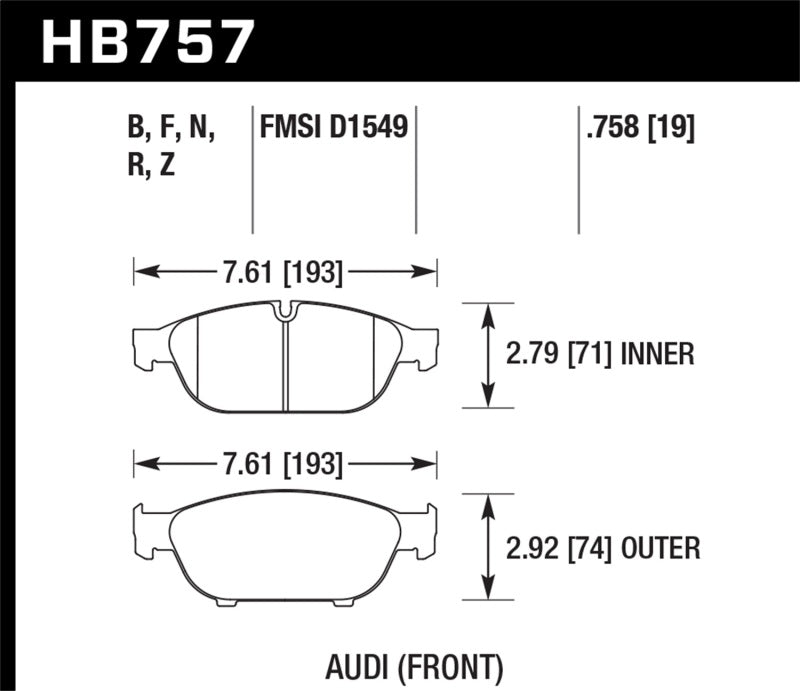 Hawk Audi 2013 A5 Quattro / 12-16 A6 Quattro/A7 Quattro/A8 Quattro HPS Front Brake Pads
