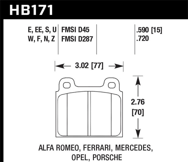 Hawk 73-79 VW Transporter / 80-85 VW Vanagon Performance Ceramic Street Front Brake Pads