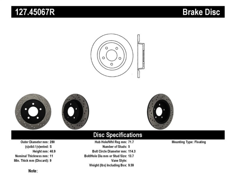 StopTech 04-10 Mazda3 Slotted & Drilled Right Rear Rotor