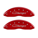 MGP 4 Caliper Covers Engraved Front & Rear Cursive/Charger Red finish silver ch