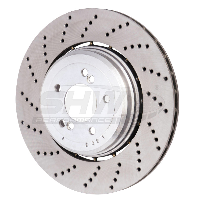 SHW 06-10 BMW M5 5.0L Left Rear Cross-Drilled Lightweight Brake Rotor