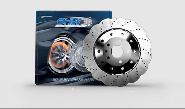 SHW 14-18 Audi RS7 4.0L Front Drilled-Dimpled Lightweight Wavy Brake Rotor