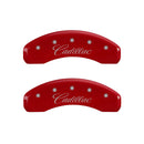 MGP 4 Caliper Covers Engraved Front & Rear Cursive/Cadillac Red finish silver ch