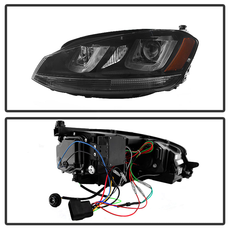 Spyder Volkswagen Golf VII 14-16 Projector Headlights DRL LED Blk Stripe Blk PRO-YD-VG15-BLK-DRL-BK