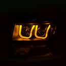 ANZO 2009-2014 Ford F-150 Projector Headlights w/ U-Bar Switchback Black w/ Amber