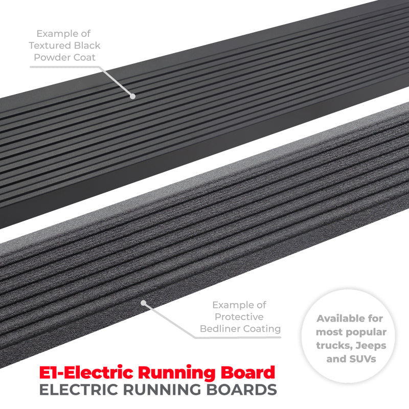 Go Rhino 11-18 Ram 1500 QC / 09-10 Ram 1500 QC 4dr E-BOARD E1 Electric Running Board Kit - Tex. Blk