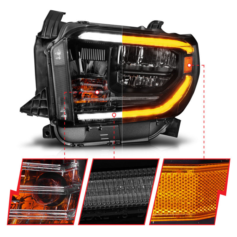 ANZO 2014-2021 Toyota Tundra LED Crystal Headlights w/ Switchback Black Housing w/ DRL