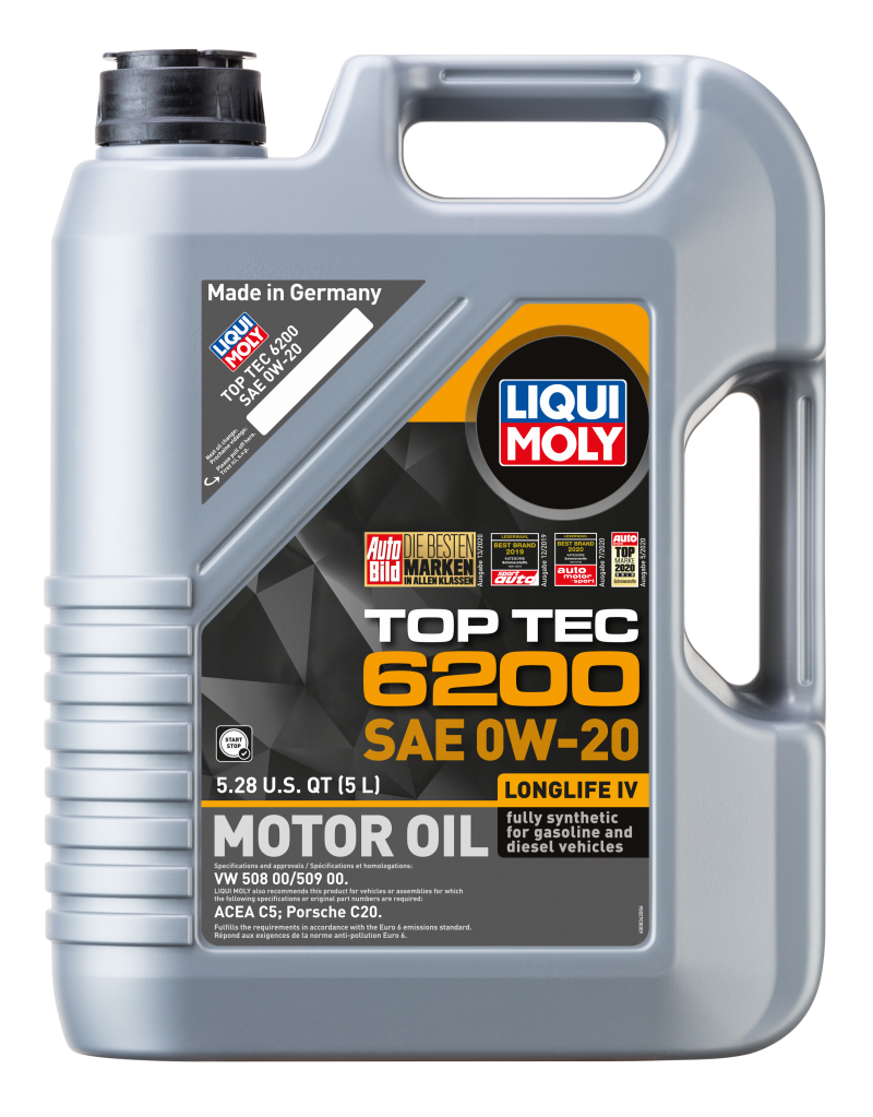 LIQUI MOLY 5L Top Tec 6200 Motor Oil 0W20 - Case of 4