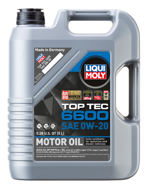 LIQUI MOLY 5L Top Tec 6600 Motor Oil 0W20 - Case of 4