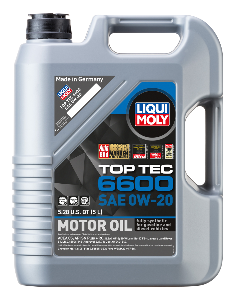 LIQUI MOLY 5L Top Tec 6600 Motor Oil 0W20 - Case of 4