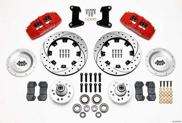 Wilwood Dynapro 6 Front Hub Kit 12.19in Drilled Red 74-80 Pinto/Mustang II Disc Spindle only