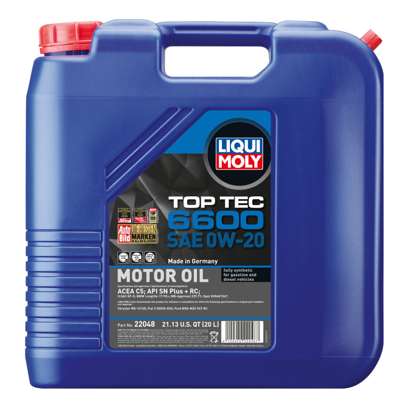 LIQUI MOLY 20L Top Tec 6600 Motor Oil 0W20