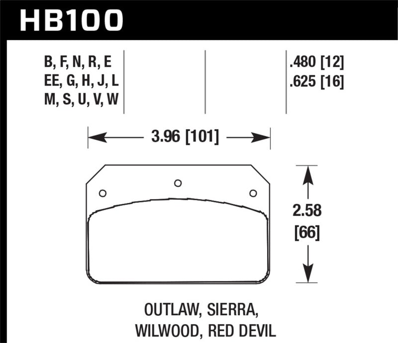 Hawk Wilwood/Outlaw 16mm Blue 9012 Rear Brake Pads