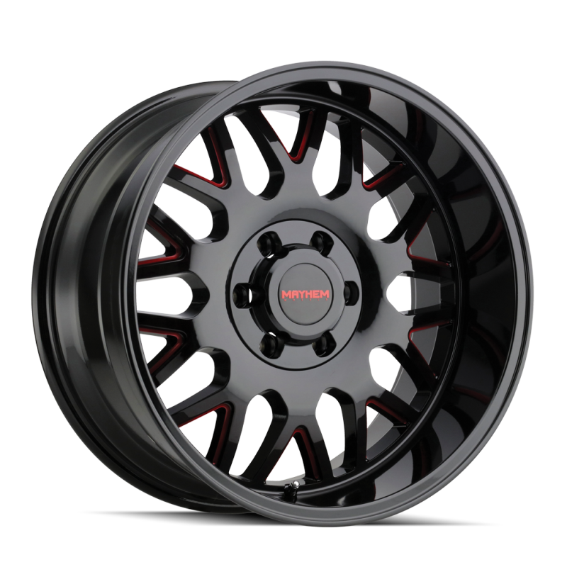 Mayhem 8110 Tripwire 20x9 / 5x150 BP / 0mm Offset / 110mm Hub Black w/ Prism Red Wheel