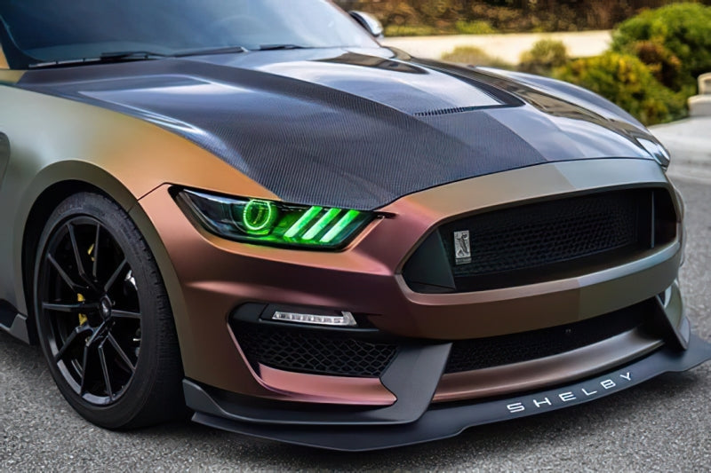 Oracle 15-17 Ford Mustang Dynamic RGB+A Pre-Assembled Headlights - Black Edition - ColorSHIFT