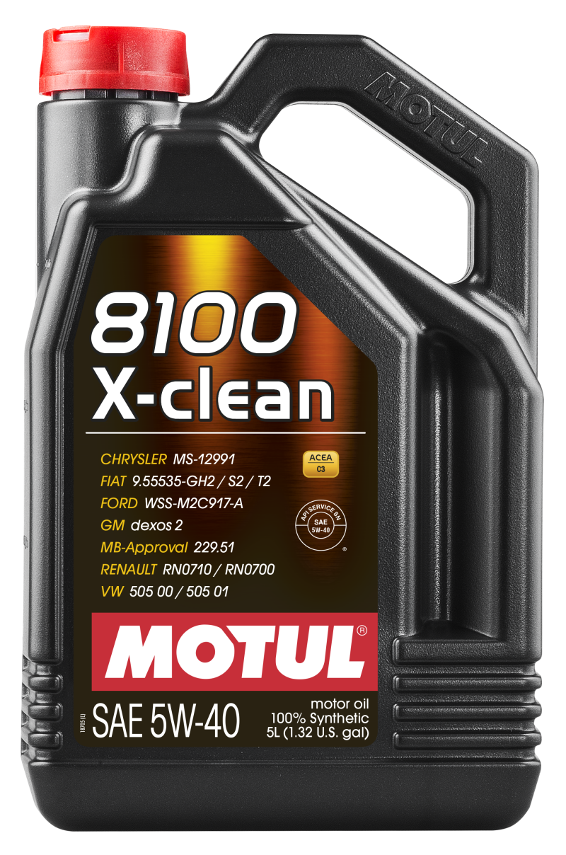 Motul 5L Synthetic Engine Oil 8100 5W40 X-CLEAN C3 -505 01-502 00-505 00-LL04 - Case of 4