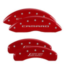 MGP 4 Caliper Covers Engraved Front Gen 5/Camaro Engraved Rear Gen 5/SS Red finish silver ch