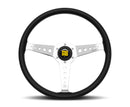 Momo California Steering Wheel 360 mm - Black Leather/White Stitch/Pol Spokes