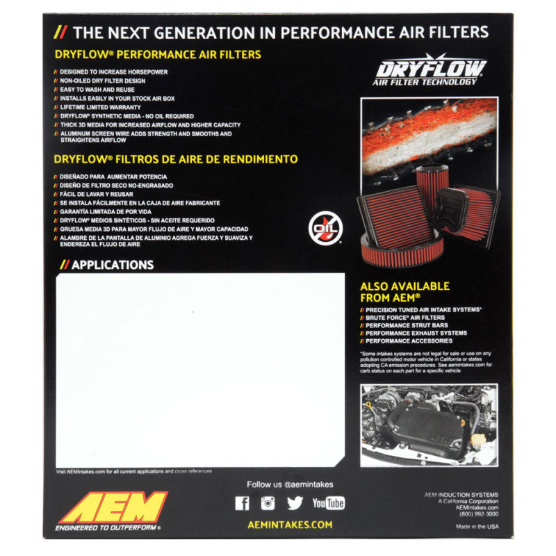 AEM 15-18 Chevrolet Colorado 10.75in O/S L x 10in O/S W x 1.406in H DryFlow Air Filter