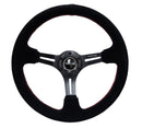 NRG Reinforced Steering Wheel (350mm / 3in. Deep) Blk Suede w/Red Stitching & 5mm Spokes w/Slits