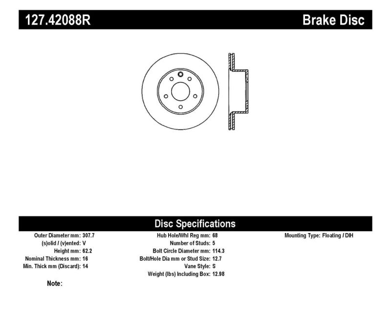 StopTech 06-07 350Z / 05-07 G35 / 06-07 G35X SportStop Slotted & Drilled Rear Right Rotor