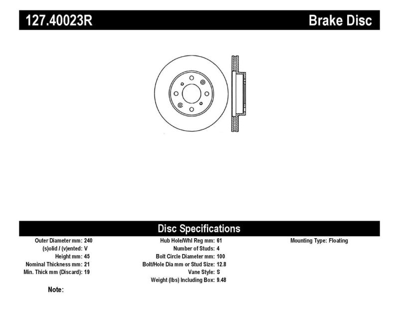 StopTech 96-00 Honda Civic DX/HX Coupe/90-00 Civic DX/LX Sedan Slotted & Drilled Right Front Rotor