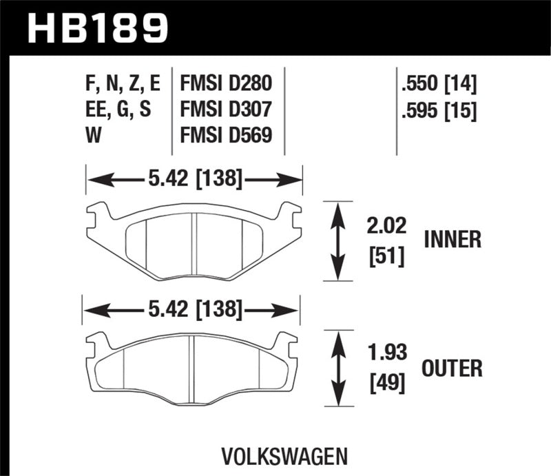 Hawk 85-92 Volkswagen Golf / 85-93 Volkswagen Cabriolet HT-10 Race Front Brake Pads